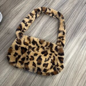Leopard Print Faux Fur Shoulder Bag